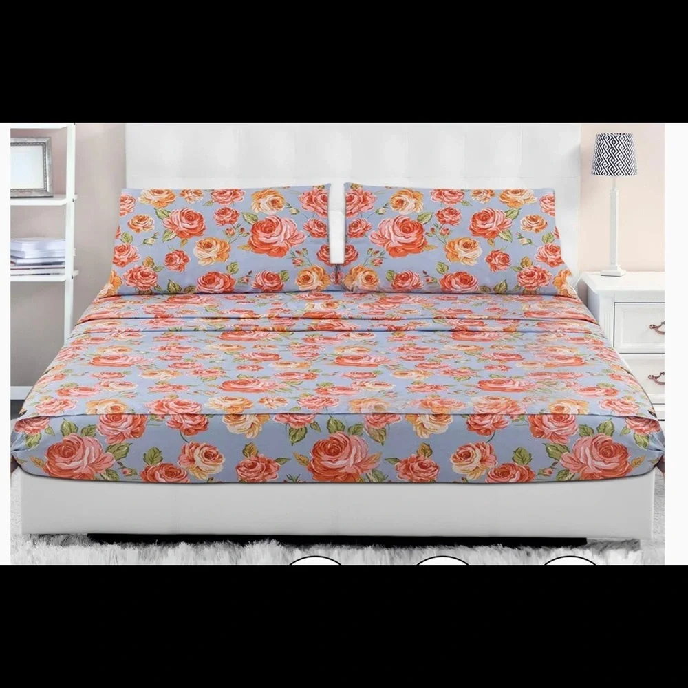 Soft Rose Flower Patterned Printed Bed Sheets